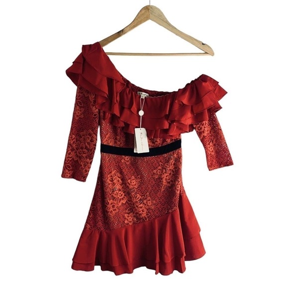 For Love & Lemons Chianti Off Shoulder Ruffle Dress Womens Size Small NWT $308 - Picture 4 of 11